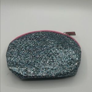 Glitter Mini Pouch in Teal with Pink Trim